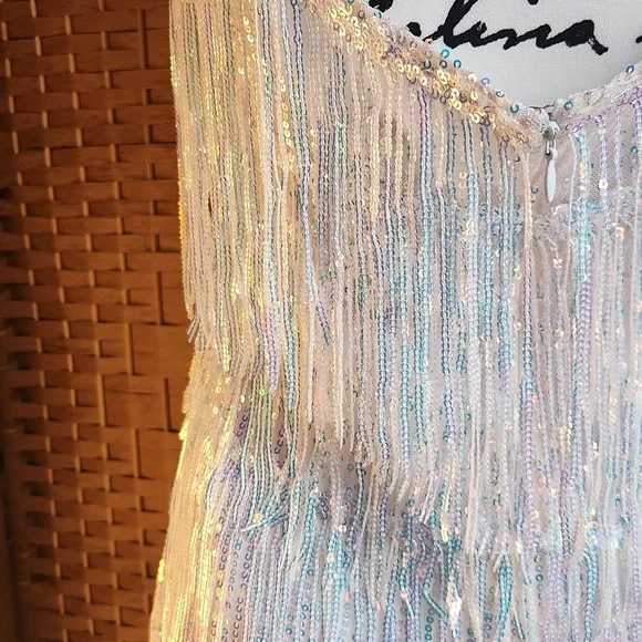 Elegant White Fringe Mini Dress - Picture 6 of 16